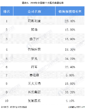  图表5：2019年中国前十大医药集团名单