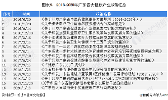 图表9：2016-2020年广东省大健康产业政策汇总