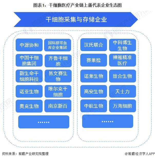 图表1：干细胞医疗产业链上游代表企业生态图