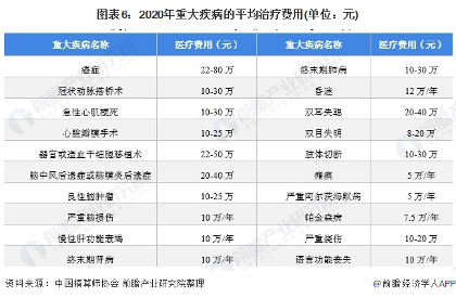 图表6：2020年重大疾病的平均治疗费用(单位：元)