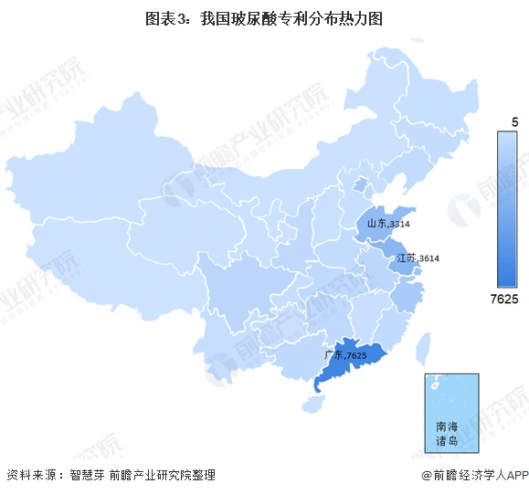 图表3:我国玻尿酸专利分布热力图