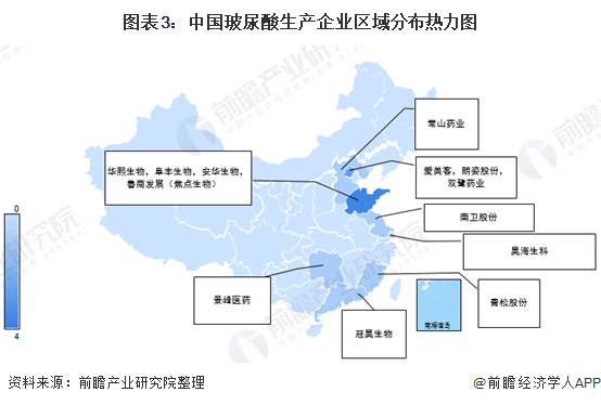 图表3:中国玻尿酸生产企业区域分布热力图